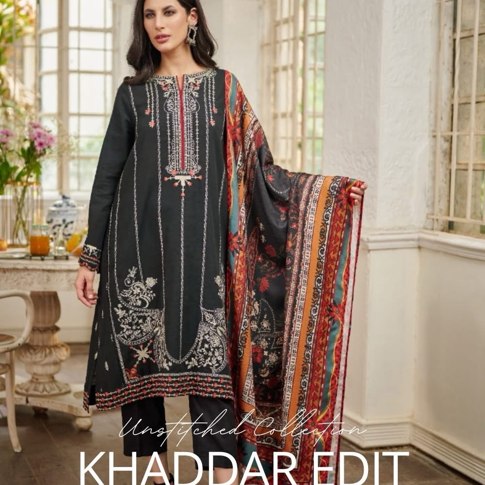 Black and Multicolor Khaddar Dress